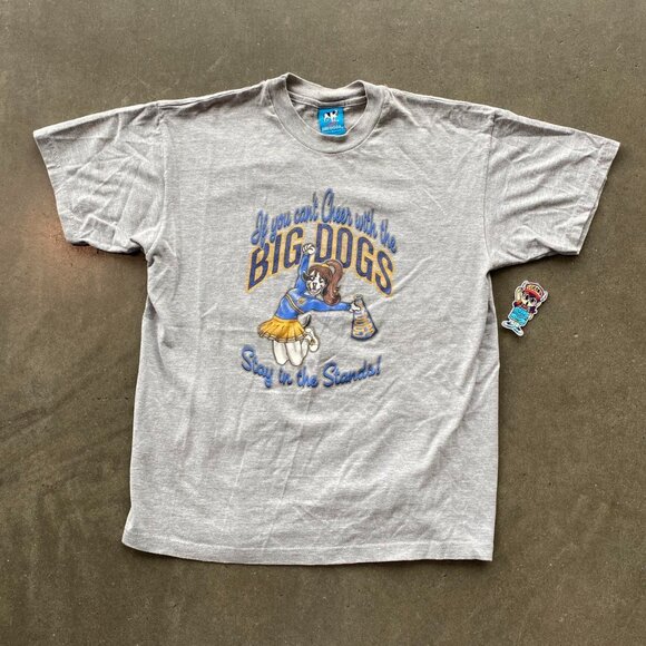Vintage Y2K 2000s Little Big Dogs Grey Cheerleader Graphic Tee Shirt Small 16/18 - Picture 1 of 8